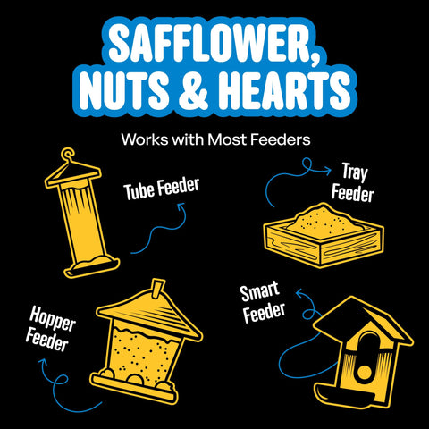 Cool Birds safflower mix emphasizes no corn, milo, or millet in blend