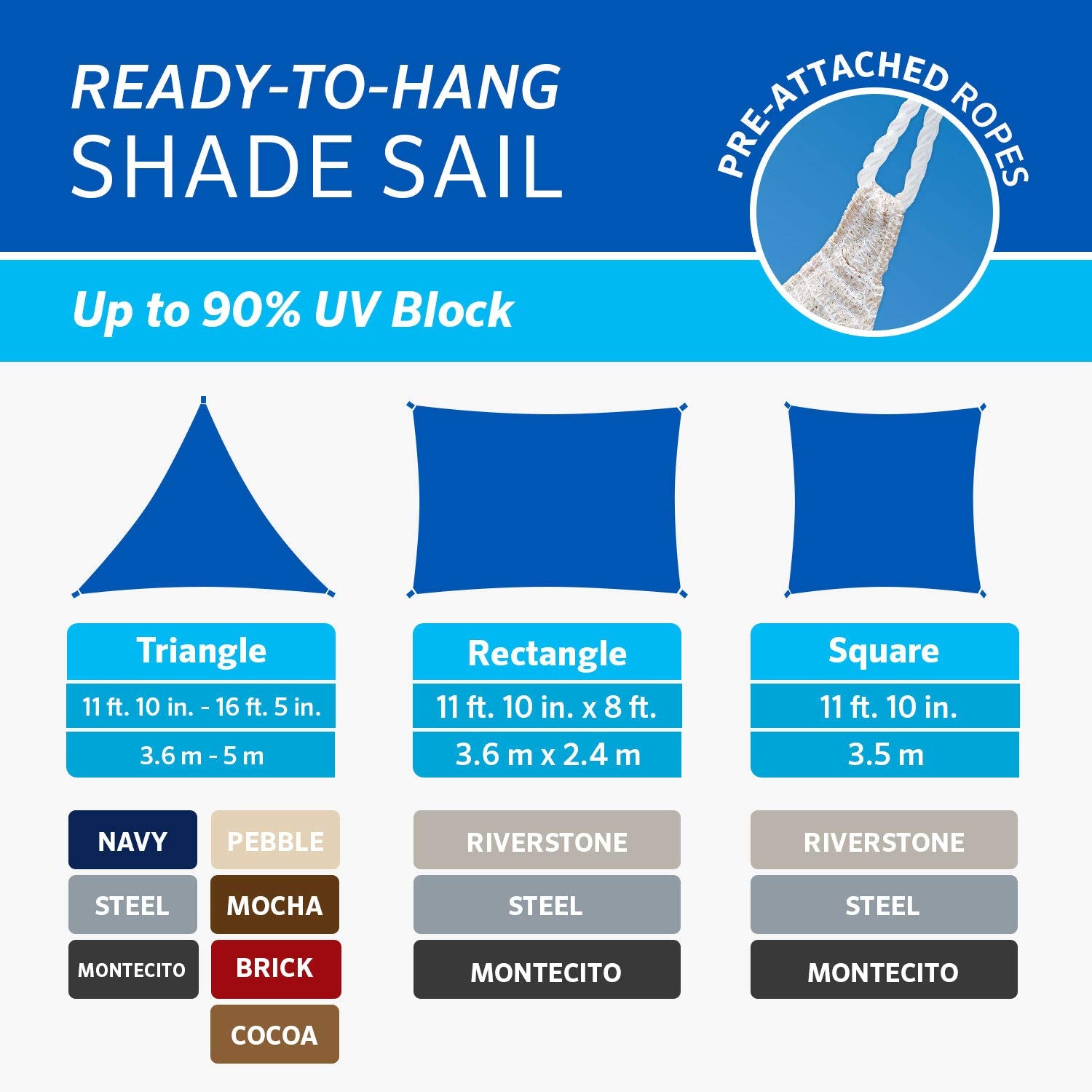 Coolaroo 11ft 10in by 8ft rectangle shade sail fits diverse spaces.