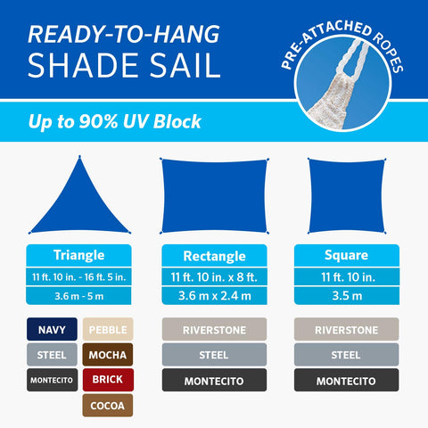 Coolaroo 11ft 10in by 8ft rectangle shade sail fits diverse spaces.