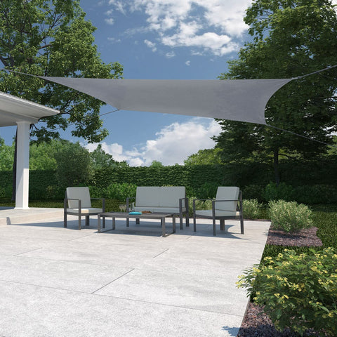 Coolaroo Ready-to-Hang Shade Sail blocks up to 90% UV rays while allowing airflow.