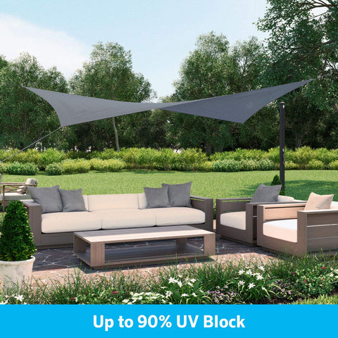 Coolaroo rectangular shade sail ideal for patios and outdoor dining.