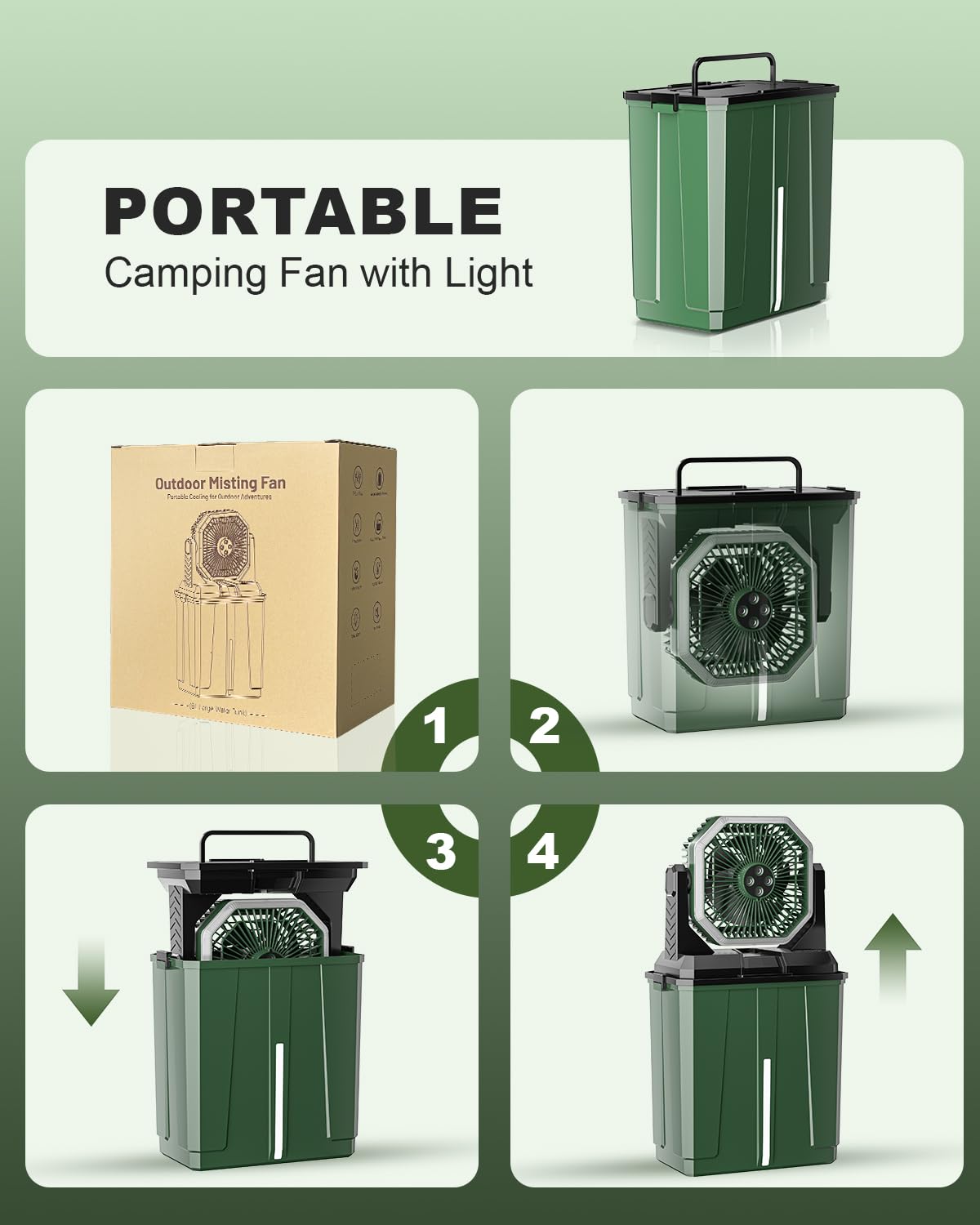 Coolice fan with three wind speeds for customizable outdoor cooling.