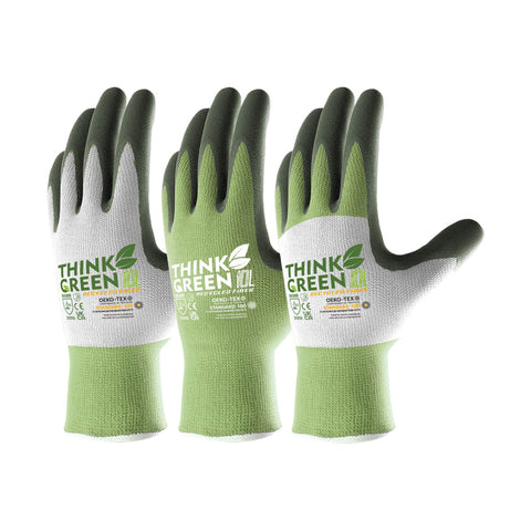 COOLJOB three-pair gardening gloves pack made from recycled polyester for eco-friendly lawn tasks