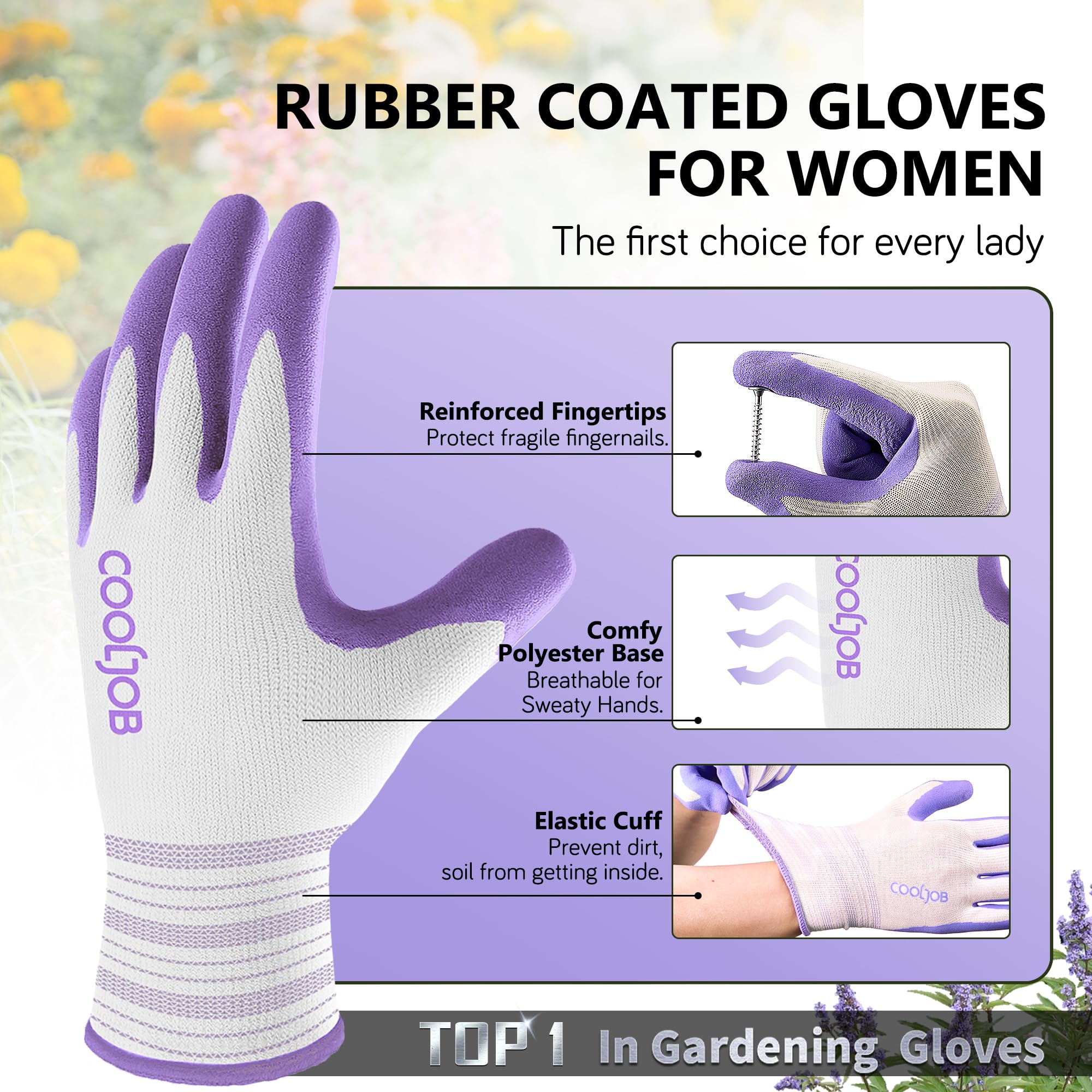 COOLJOB breathable knitted base gloves keep hands cool during long gardening sessions.