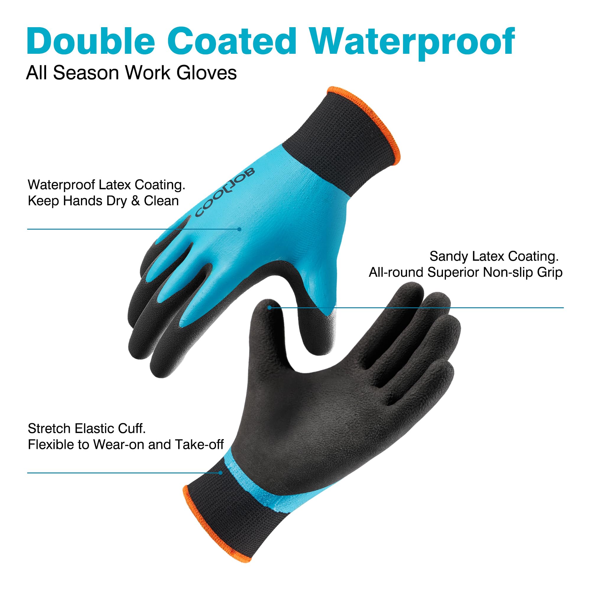 COOLJOB gloves show double latex coating on fingers for extra protection