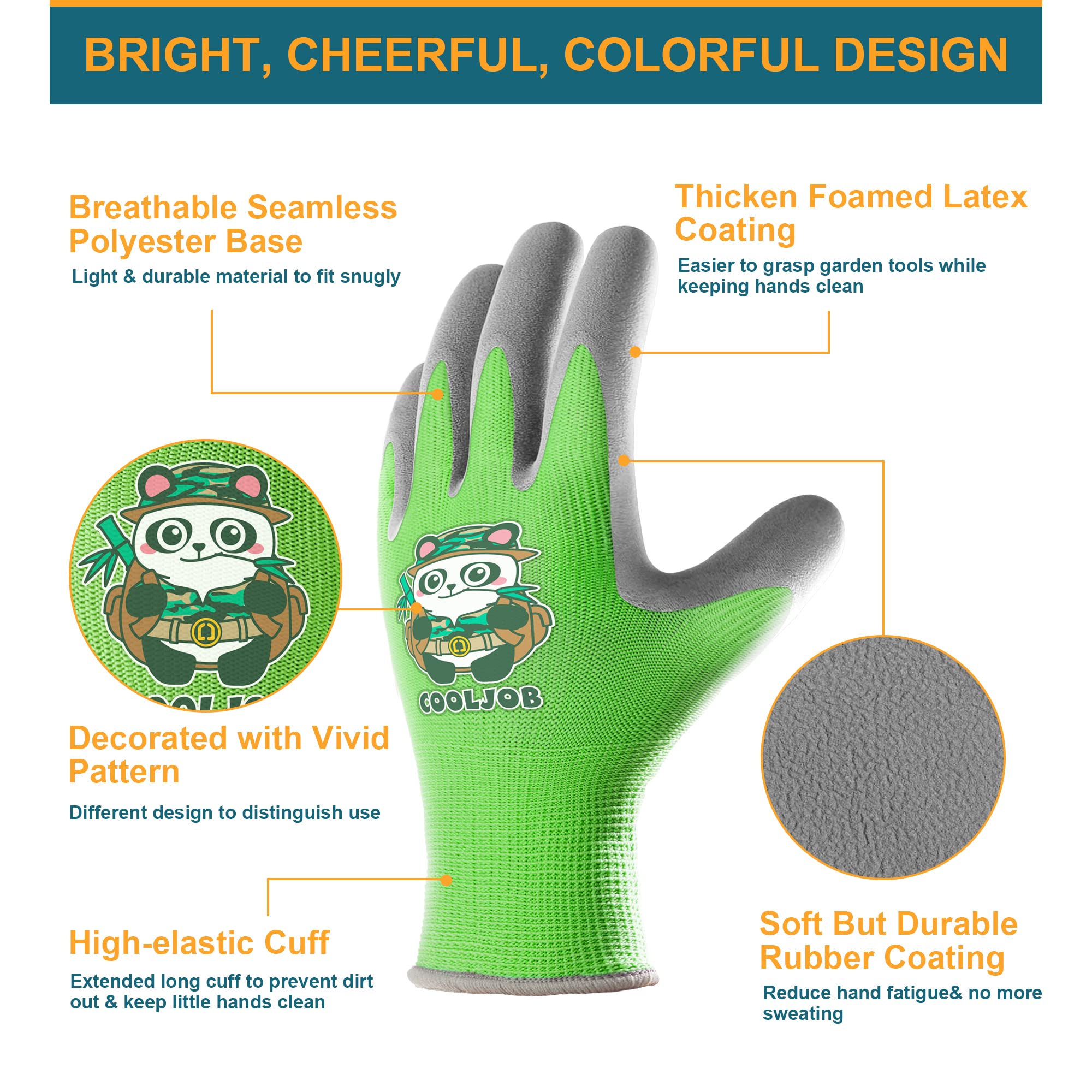 COOLJOB Explorer Small Green Kids Gardening Gloves provide non-slip grip for handy tasks.