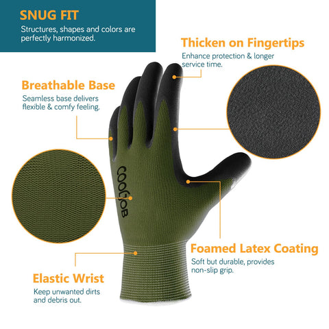 CoolJob garden gloves with a long cuff guarding wrists from dirt and debris.