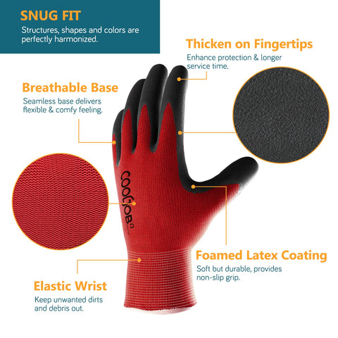 COOLJOB rubber-coated palms provide non-slip grip for tools in wet or dry conditions.