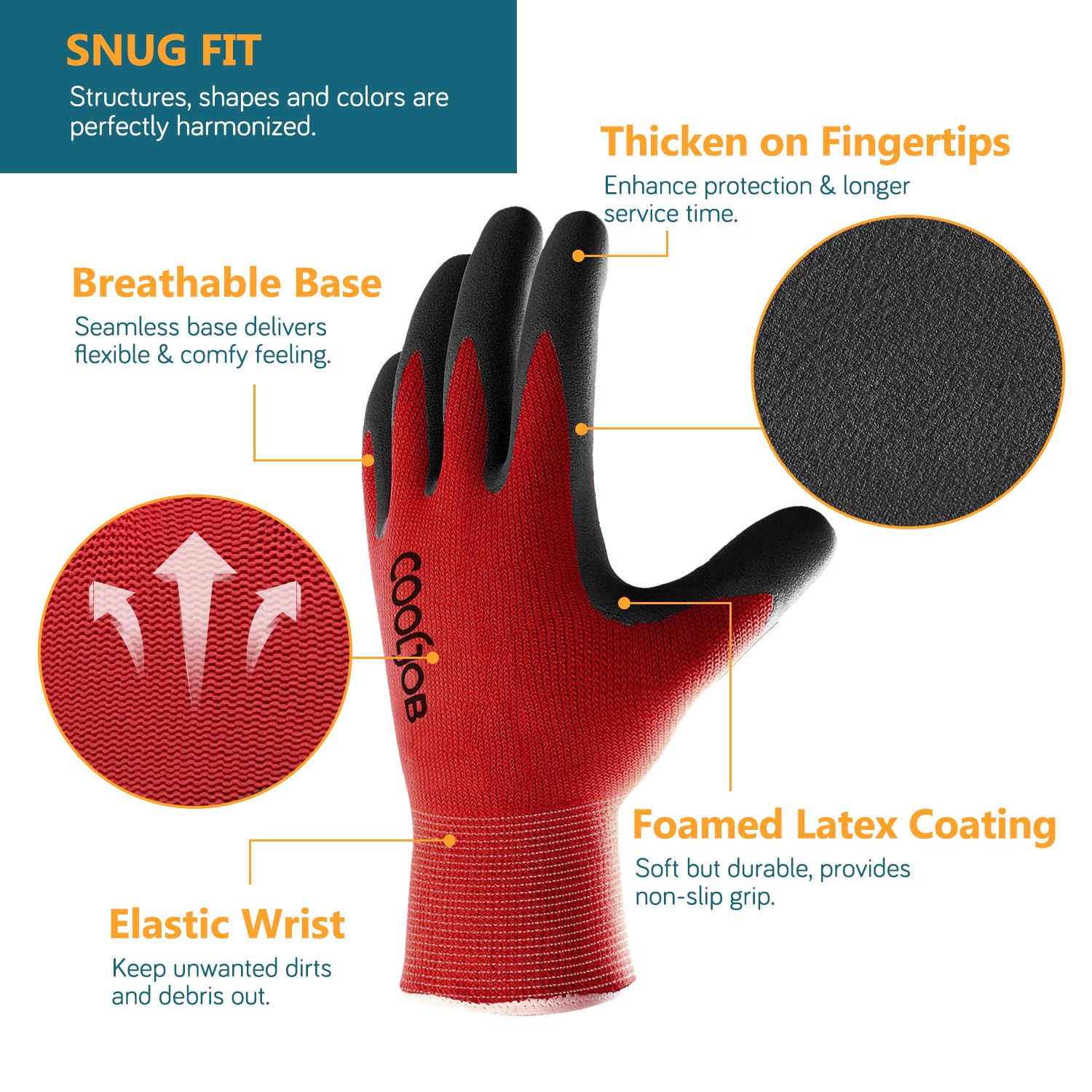 COOLJOB gloves feature a rubber-coated palm for a strong, reliable grip on tools.