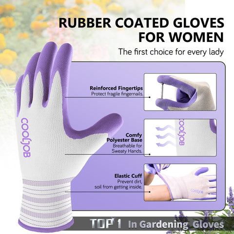COOLJOB gardening gloves for women with apple green coating improve visibility and grip.