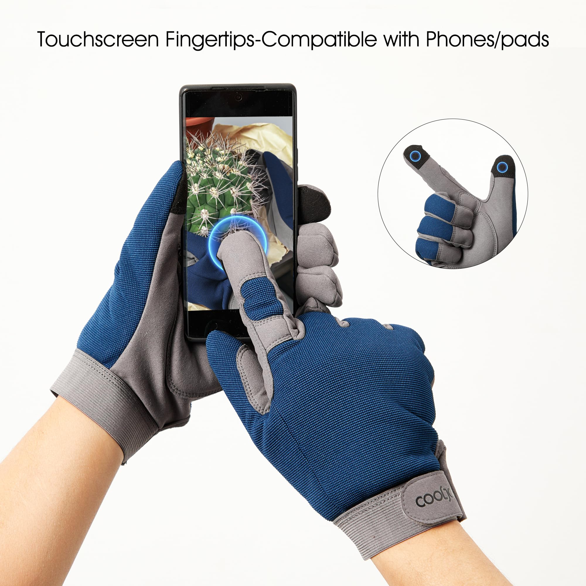 COOLJOB wrist strap secures gloves and blocks debris while gardening