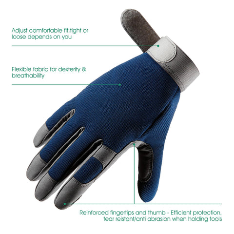 COOLJOB gloves with touchscreen fingers in navy for device use in the garden