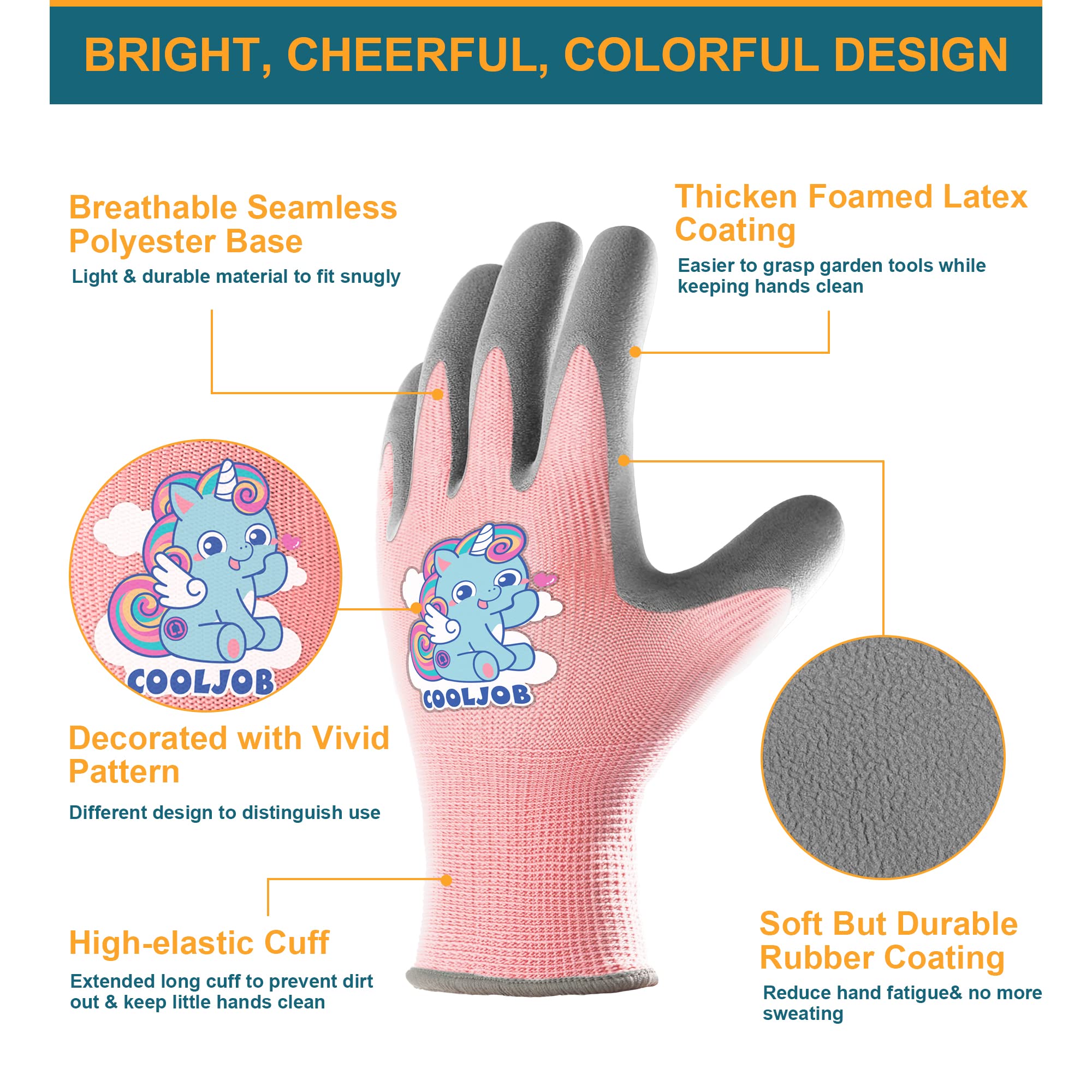 COOLJOB gloves closeup shows non-slip foam coating for secure grip.