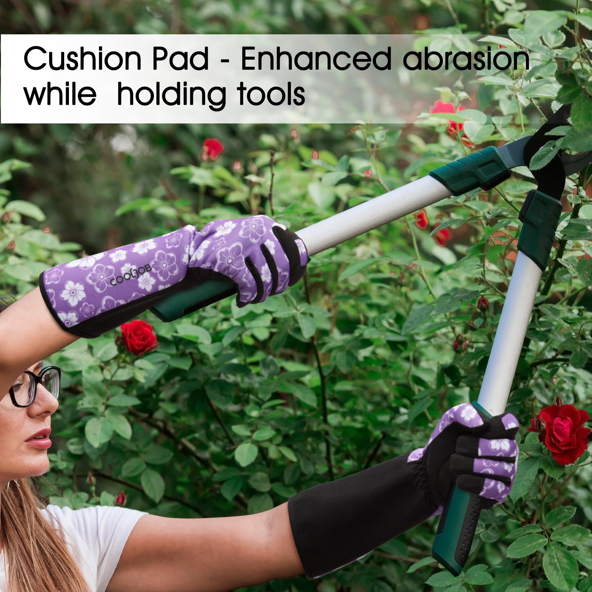 CoolJOB long-cuff design keeps dirt out during heavy yard work
