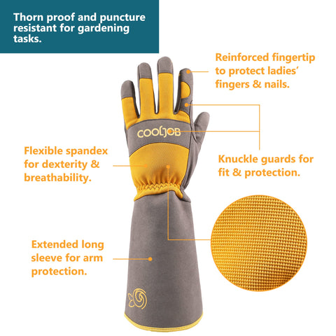 COOLJOB long-sleeve padded garden gloves for extended tasks with grip