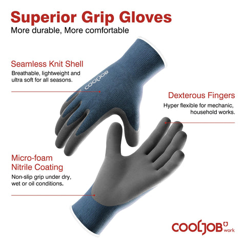 COOLJOB skin-friendly nitrile gloves provide grip in dry and wet conditions