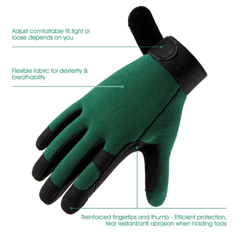 COOLJOB thorn-proof gloves with touchscreen fingers enable phone use in the yard.