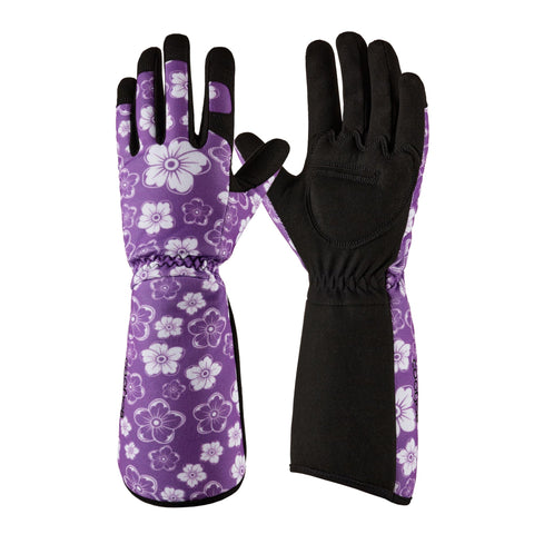 CoolJOB thorn-proof rose gloves viewed from above showing full forearm coverage