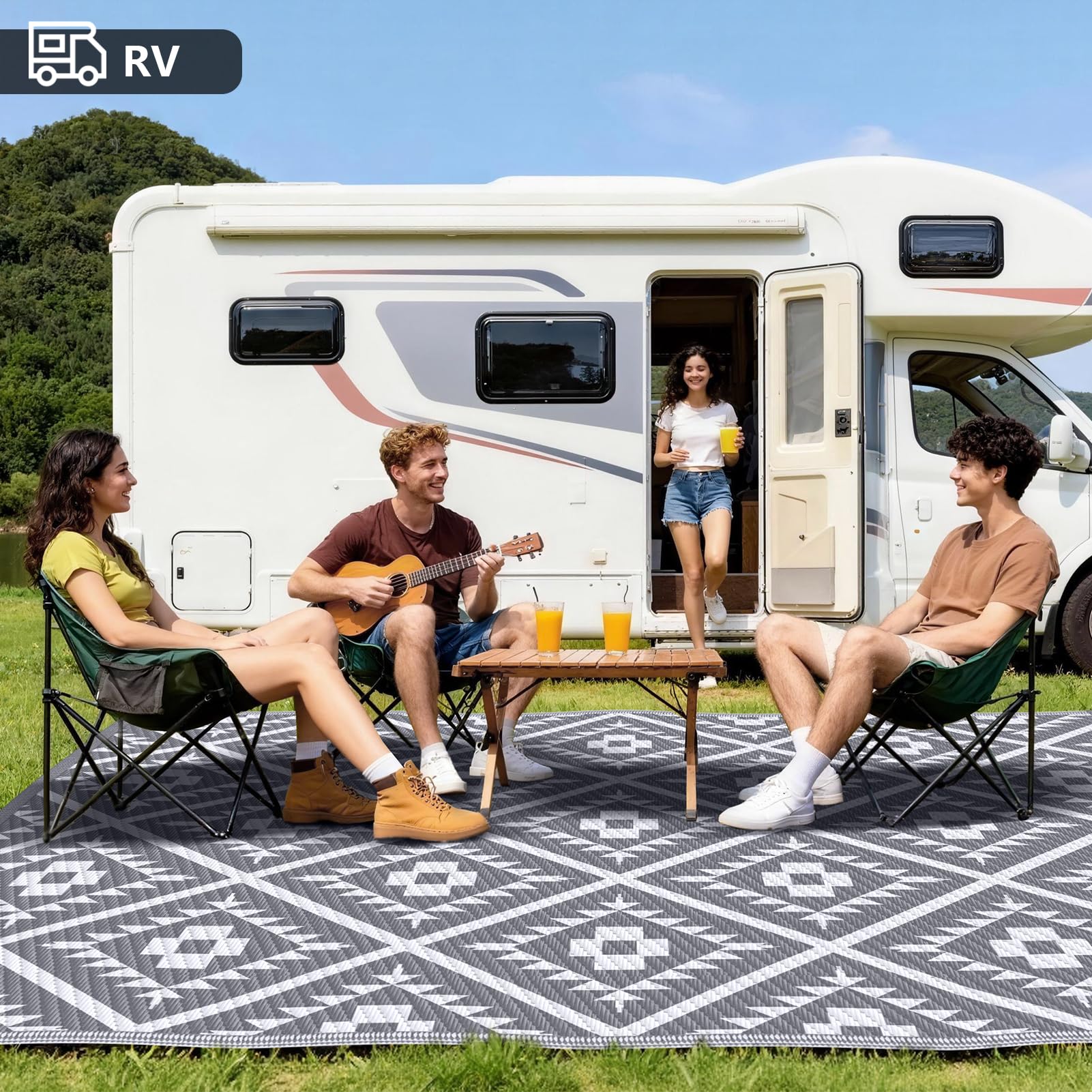CoolTop 9x12 rug suited for RV camping and backyard gatherings.