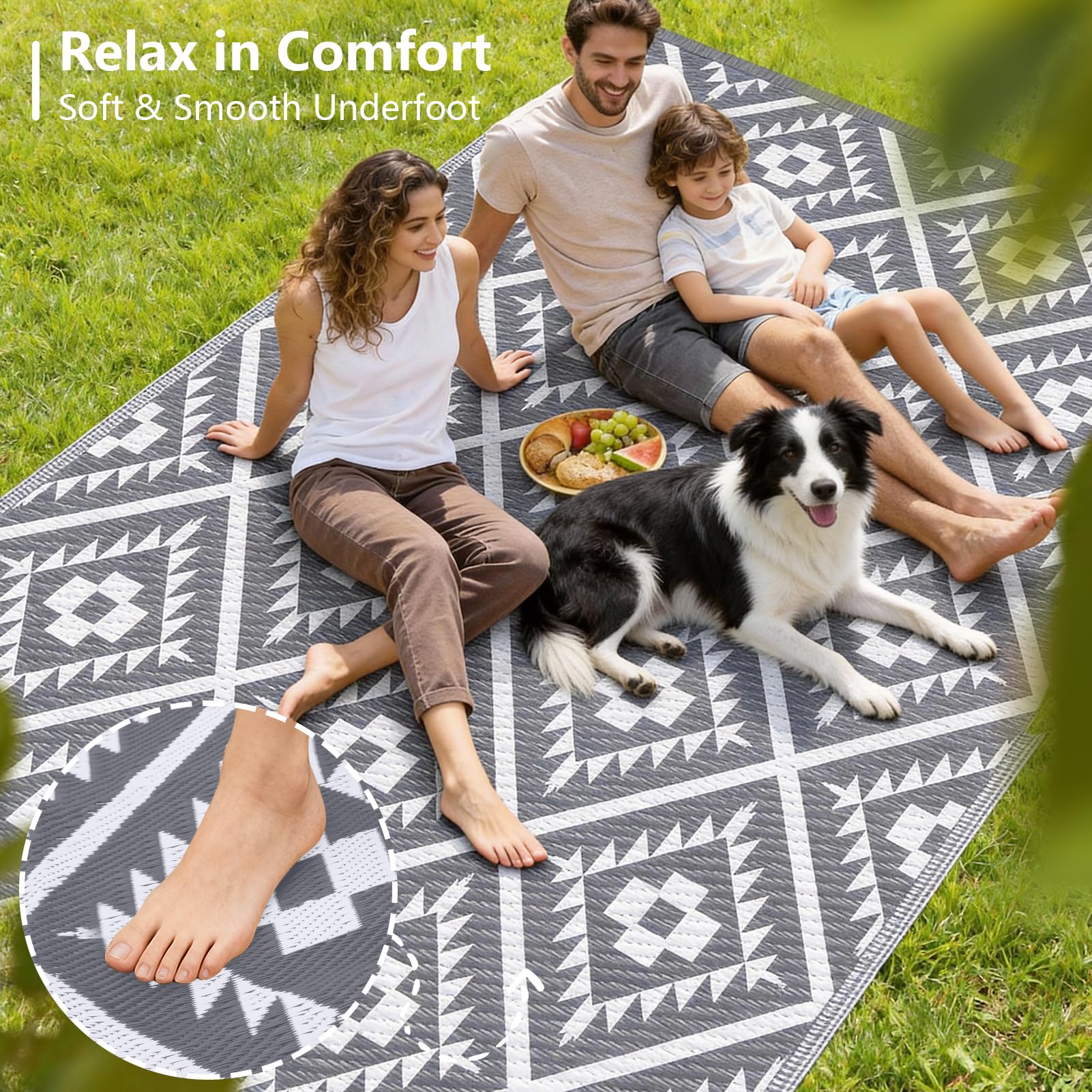 CoolTop fast-drying outdoor rug cleans easily after outdoor activities.