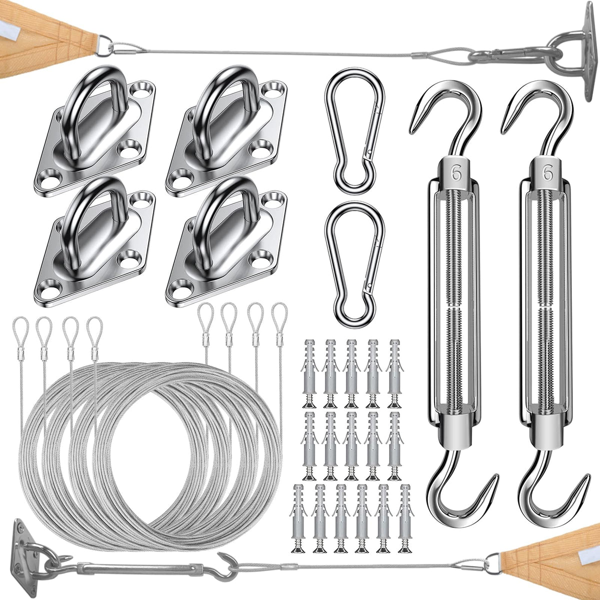 COOLYARD shade sail hardware kit components laid out for secure outdoor installation.