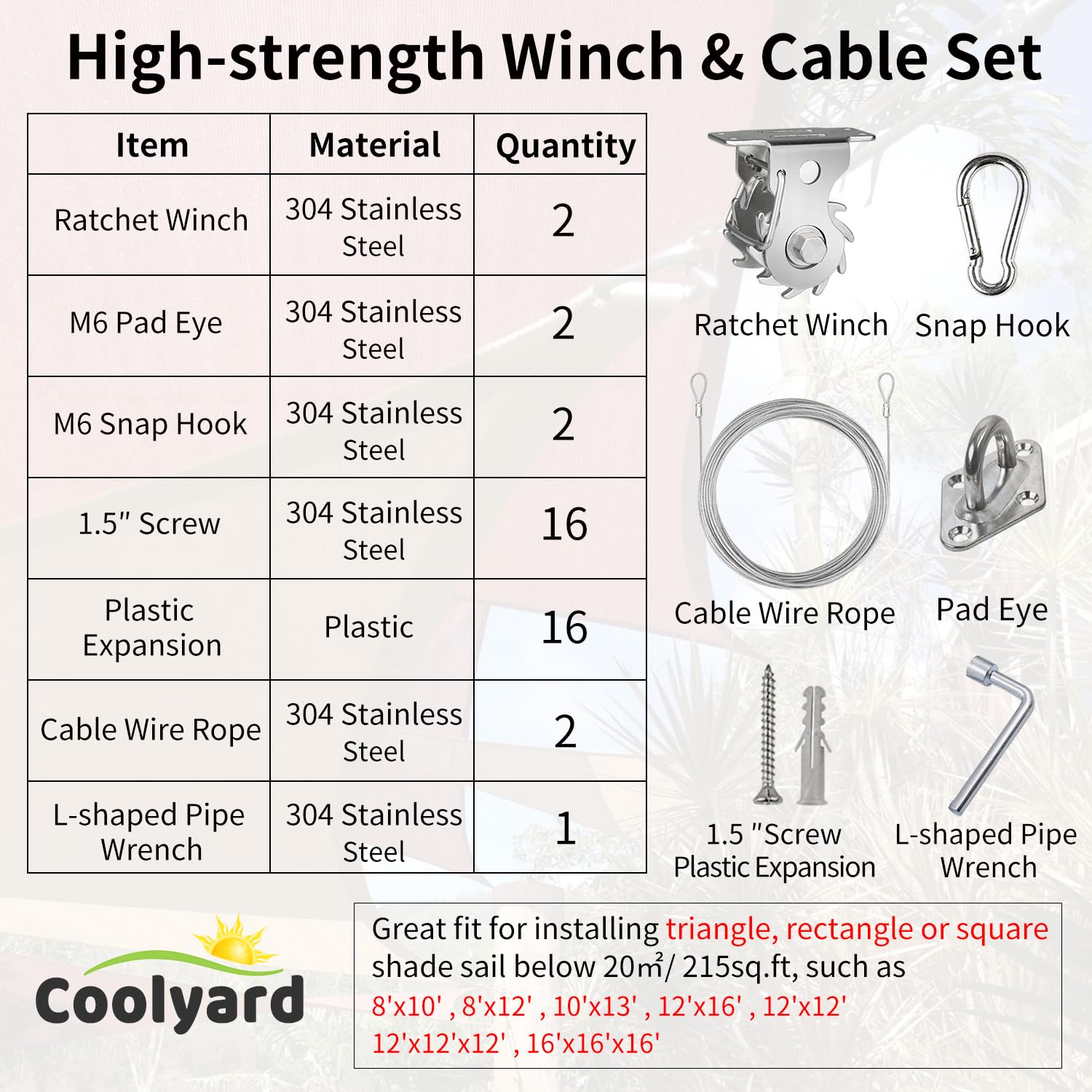 COOLYARD snap-hook carabiner clip for quick shade sail attachment