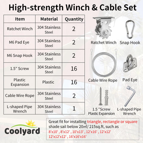 COOLYARD snap-hook carabiner clip for quick shade sail attachment