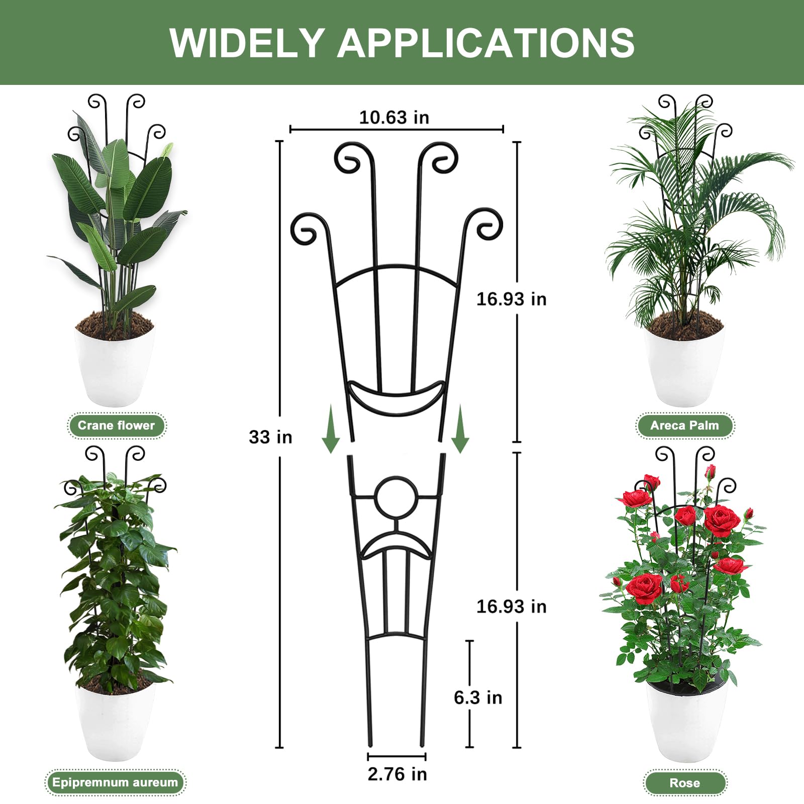 Coomin metal plant trellis supports pothos and philodendron without sagging.