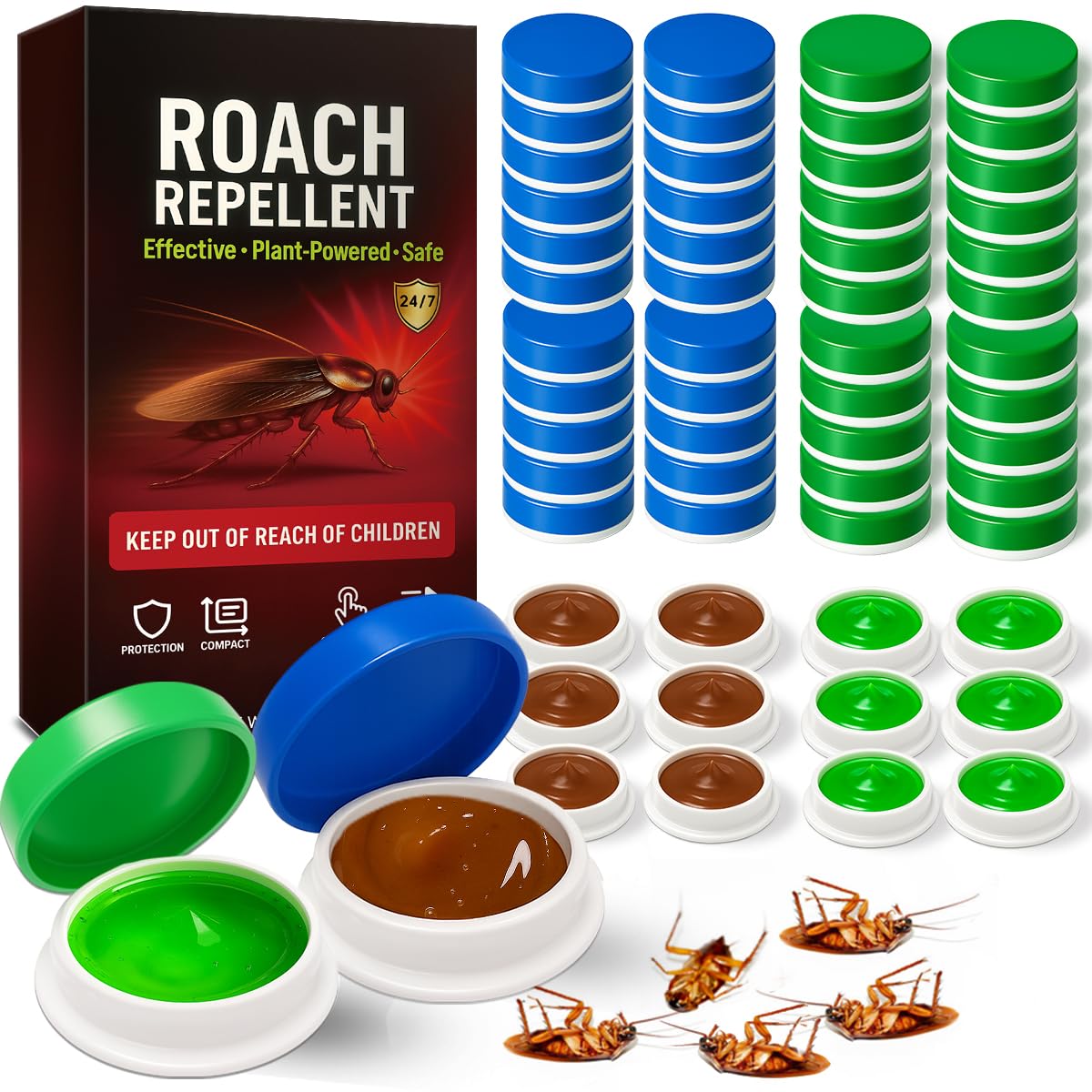 Coomly 72-pack roach bait dots placed in corners for targeted control