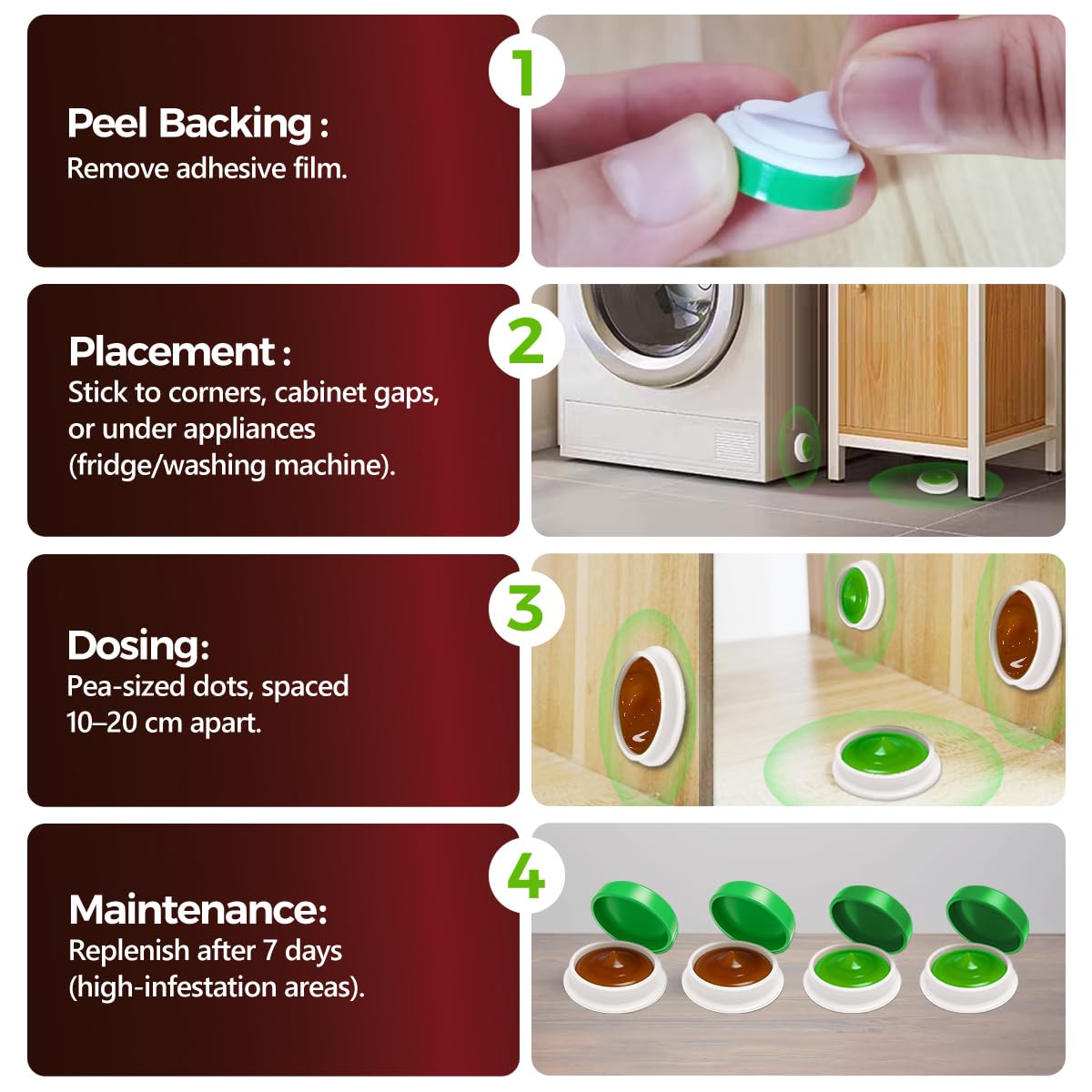 COOMLY long-lasting roach control providing weeks of activity in home.