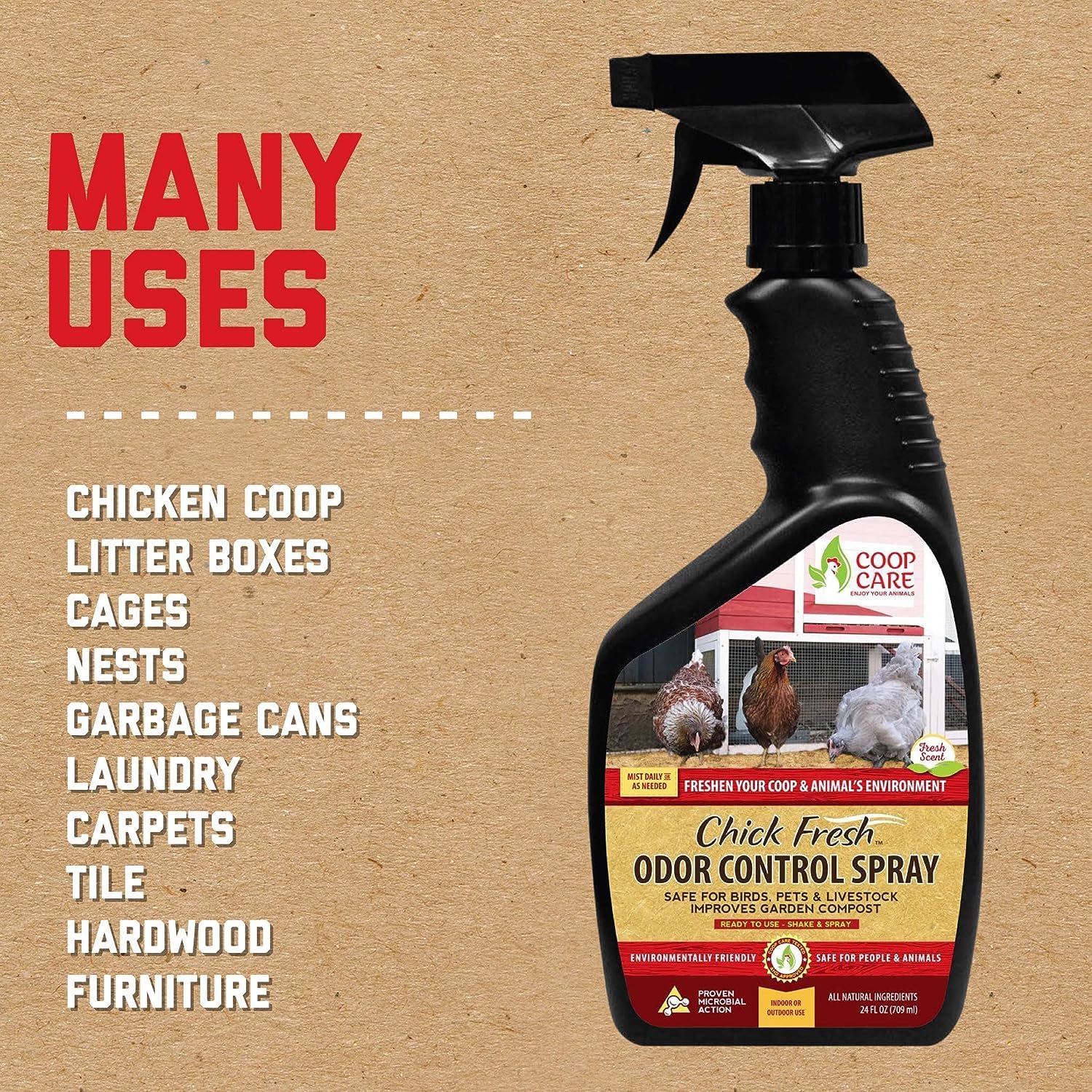 24 oz Chick Fresh bottle designed for multiple poultry-area applications.
