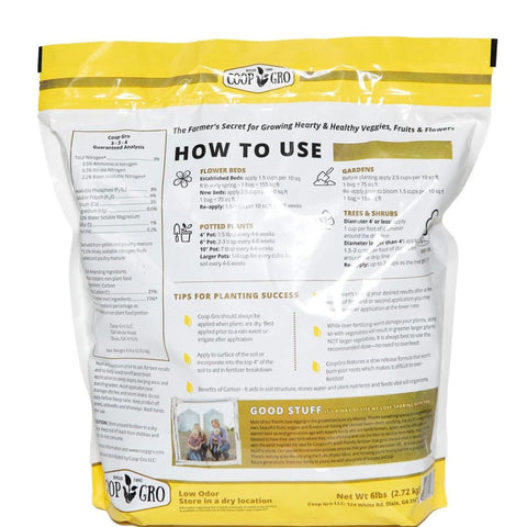 COOP GRO chicken manure pellets close-up showing slow-release nutrition for plants.