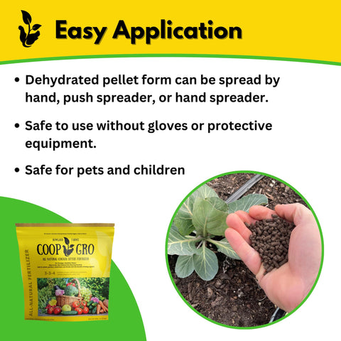 COOP GRO vegetable garden application demonstrates effective feeding for vegetables and shrubs.