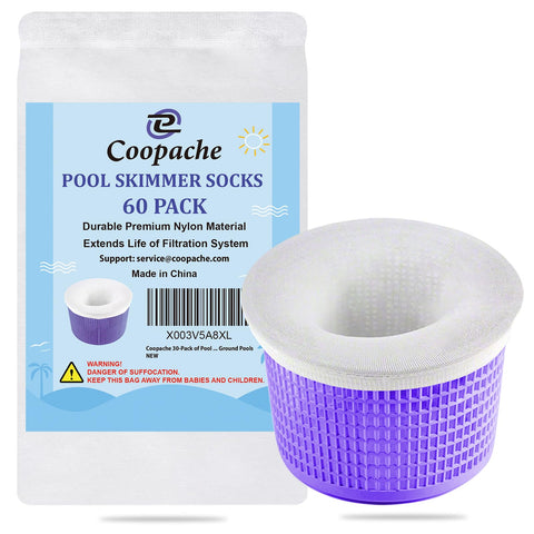 Coopache pool skimmer sock on basket captures leaves and hair for cleaner water