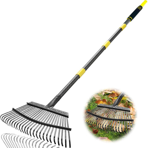 Coopvivi garden leaf rake with an 18.5-inch head clearing leaves efficiently