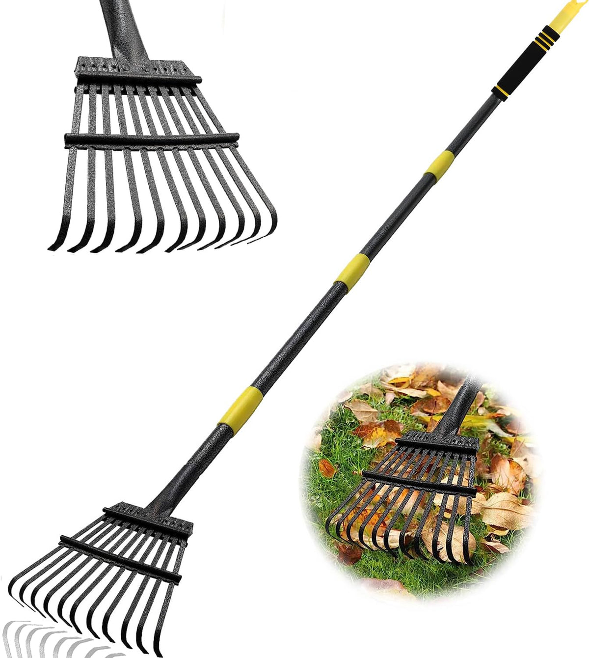 Coopvivi garden leaf rake with 9-inch width for easy yard cleanup