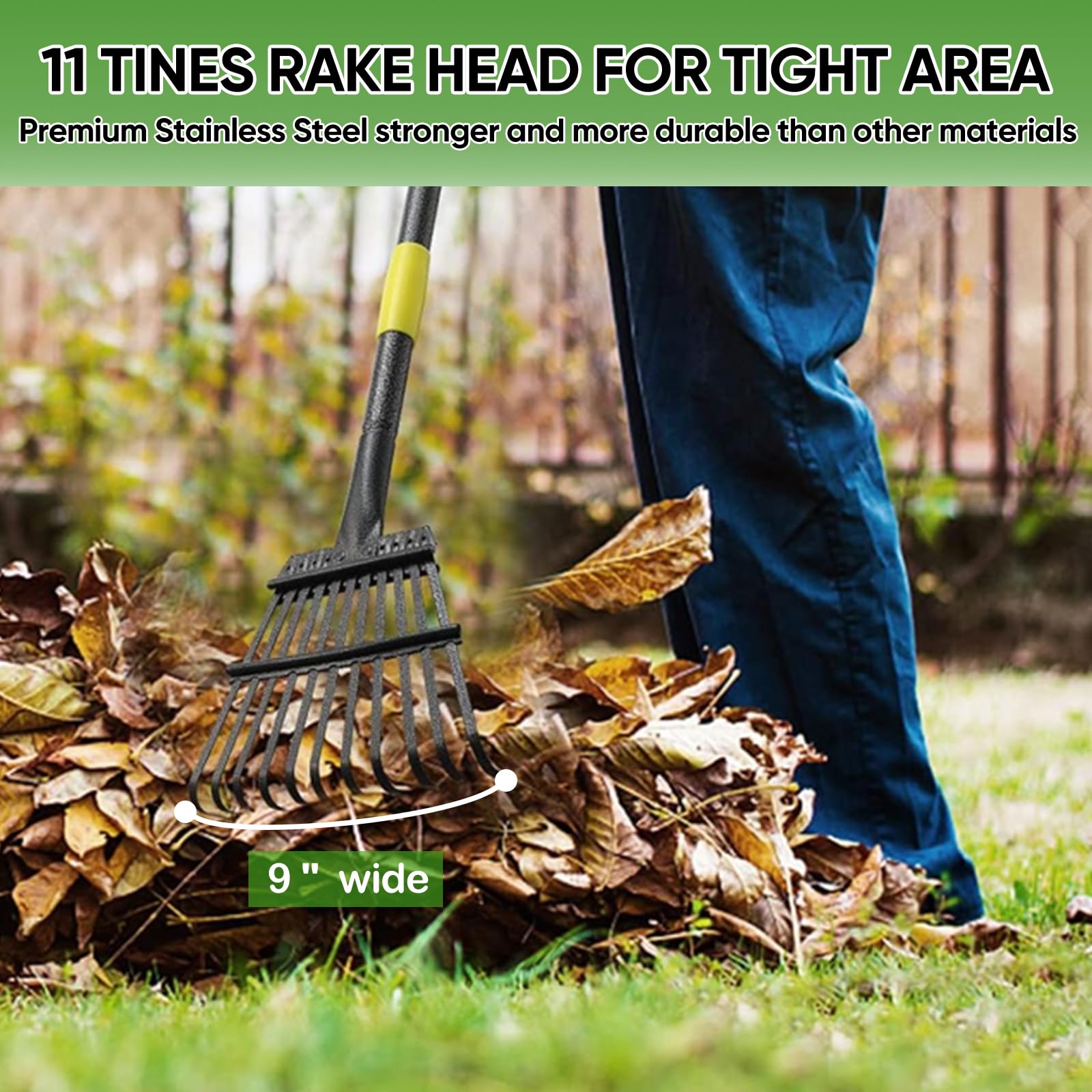 Coopvivi rake head with 11 stainless steel tines for durable debris gathering