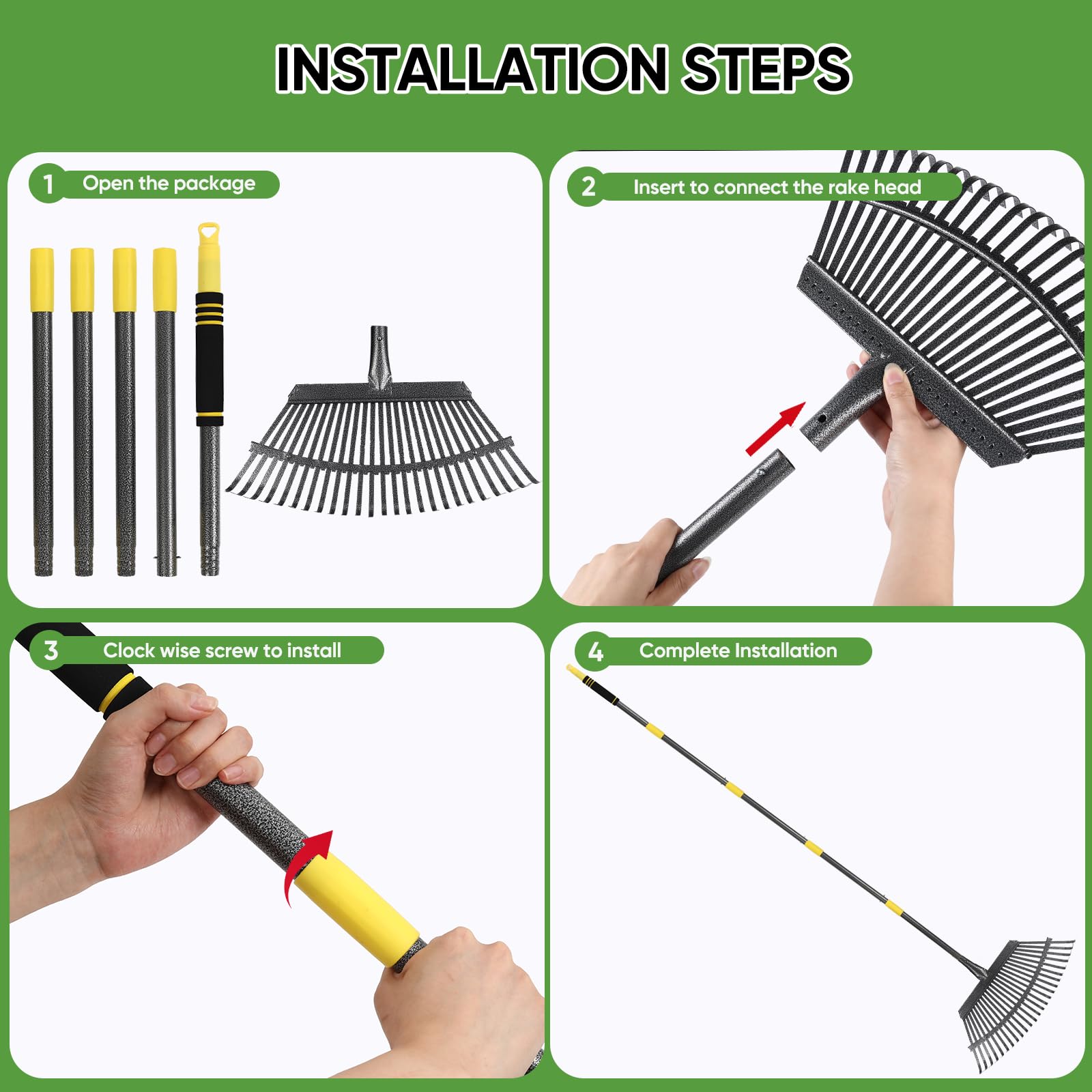 Coopvivi multi-purpose yard rake used for leaves, grass, and weeds