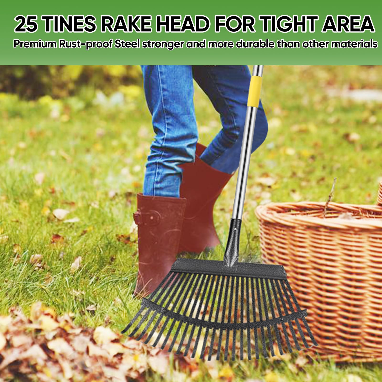 Coopvivi rake extended handle reaches 72 inches for less bending.