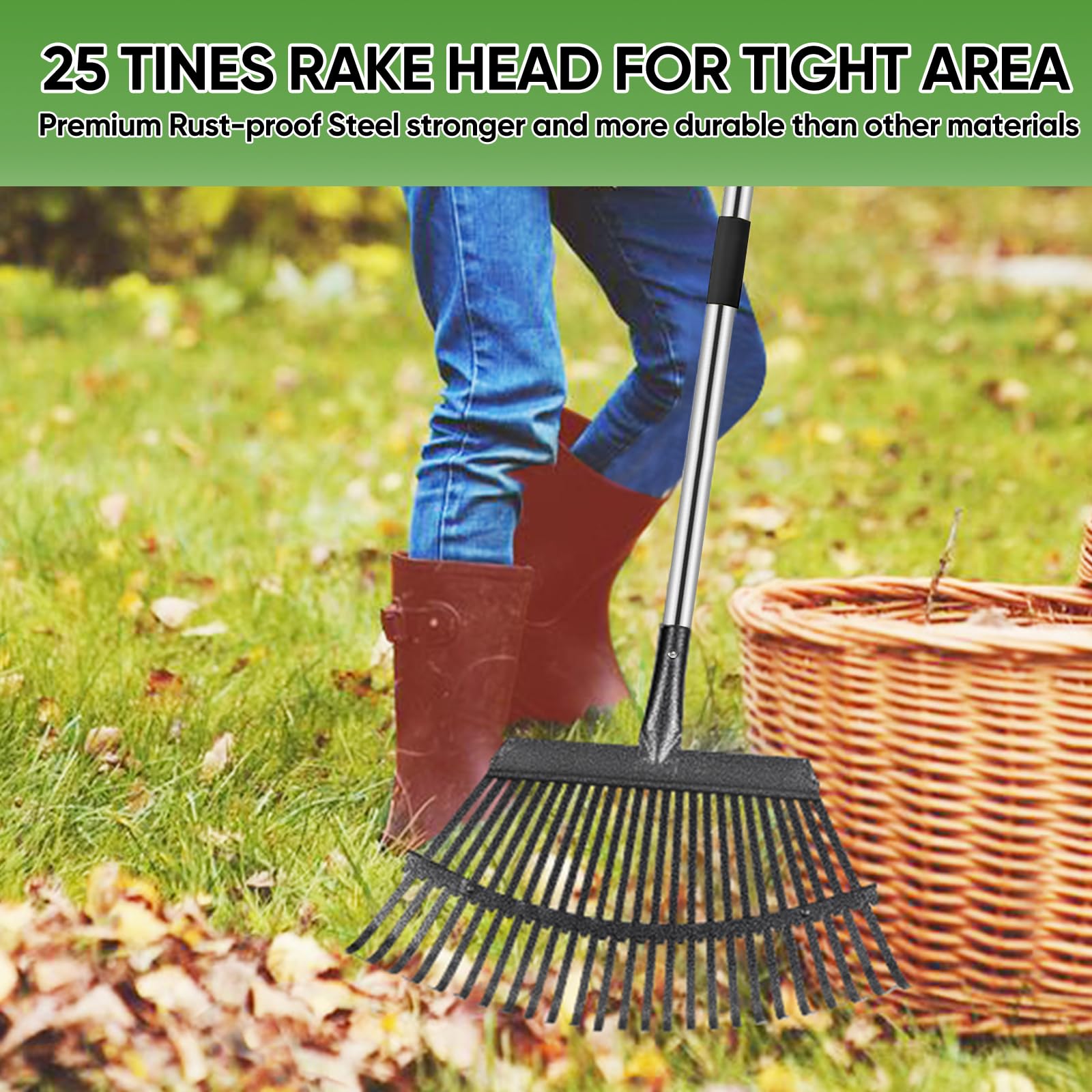 Coopvivi rake extended-handle 72in for upright, comfortable yard work