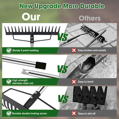 Coopvivi rake handles grass leaves and pine cones in yards