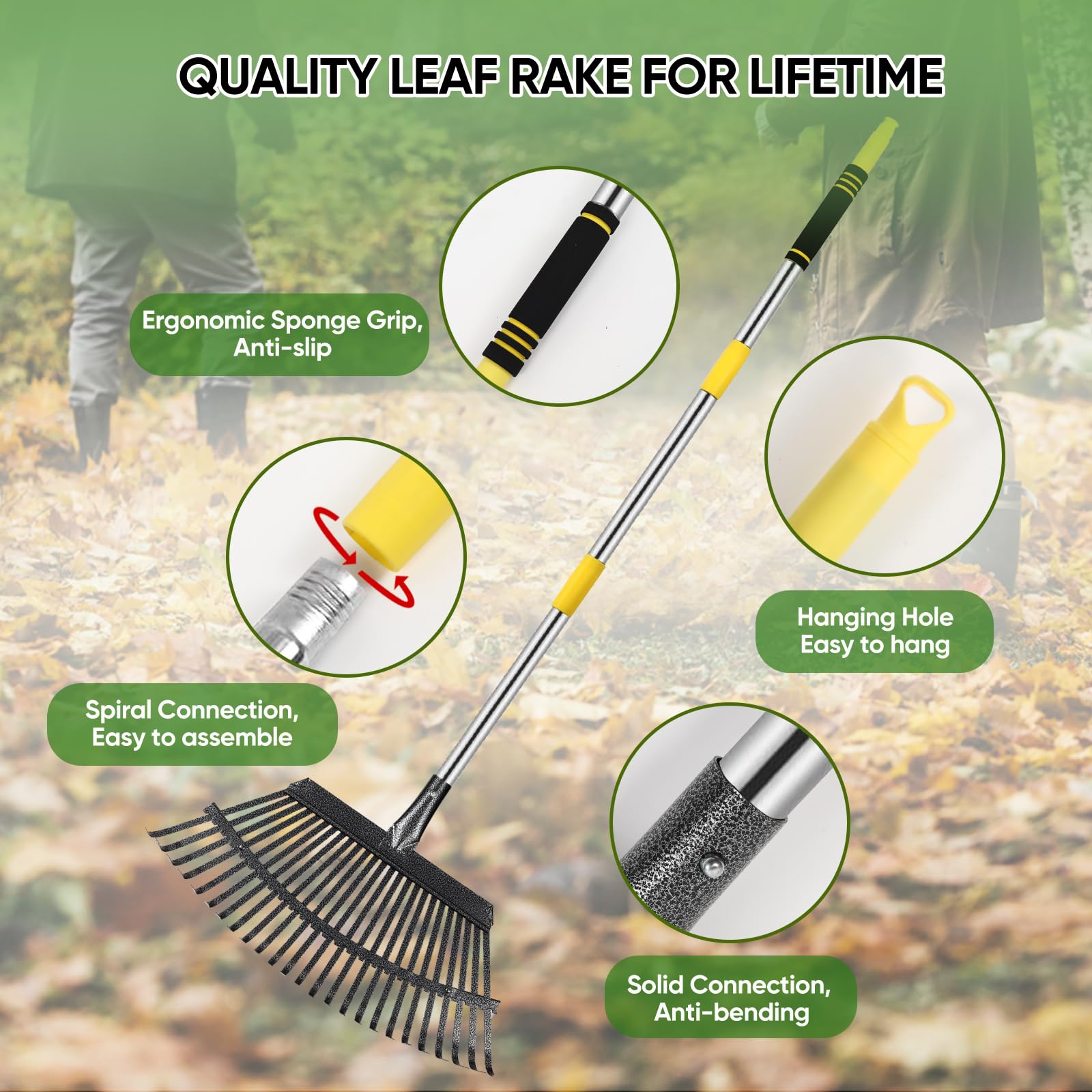 Coopvivi rake features soft grip for comfortable raking.