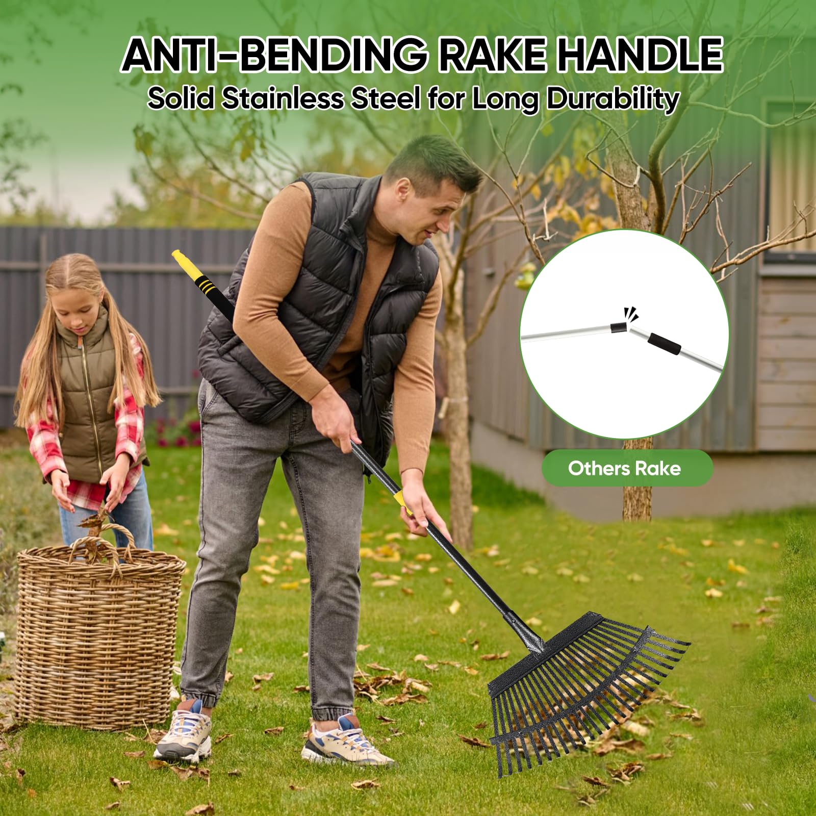 Coopvivi stainless steel rake with 25 tines for dense debris