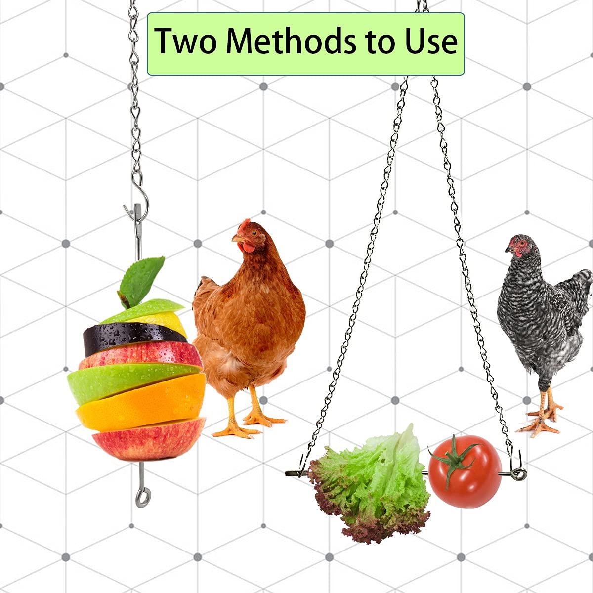 CooShou chicken treats net hanger stores greens and fruit