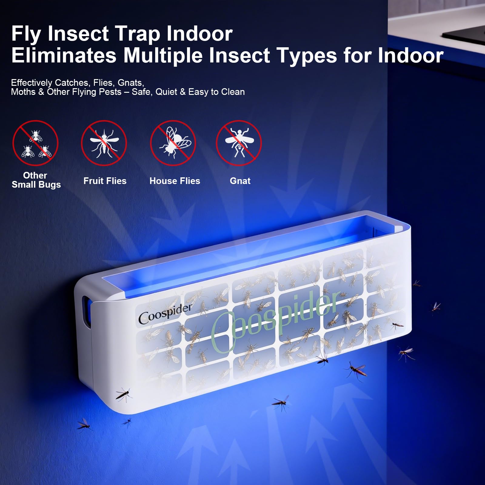 Coospider-Repta fly trap flip-front-design silently hides insects when guests are present.