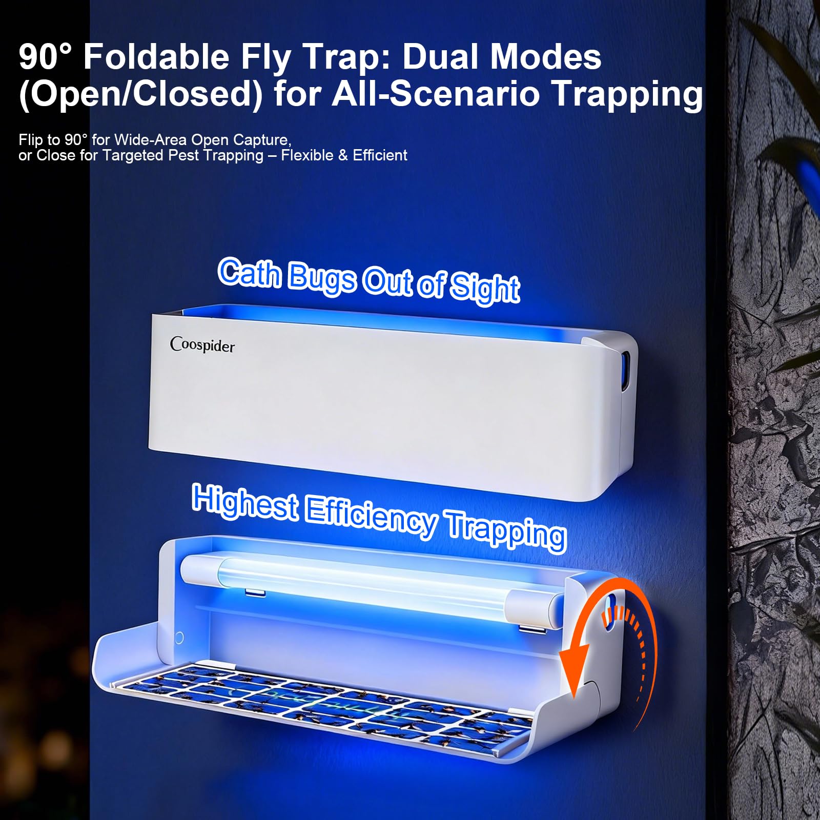 Coospider-Repta fly trap sticky-board prominently displayed for simple monitoring.