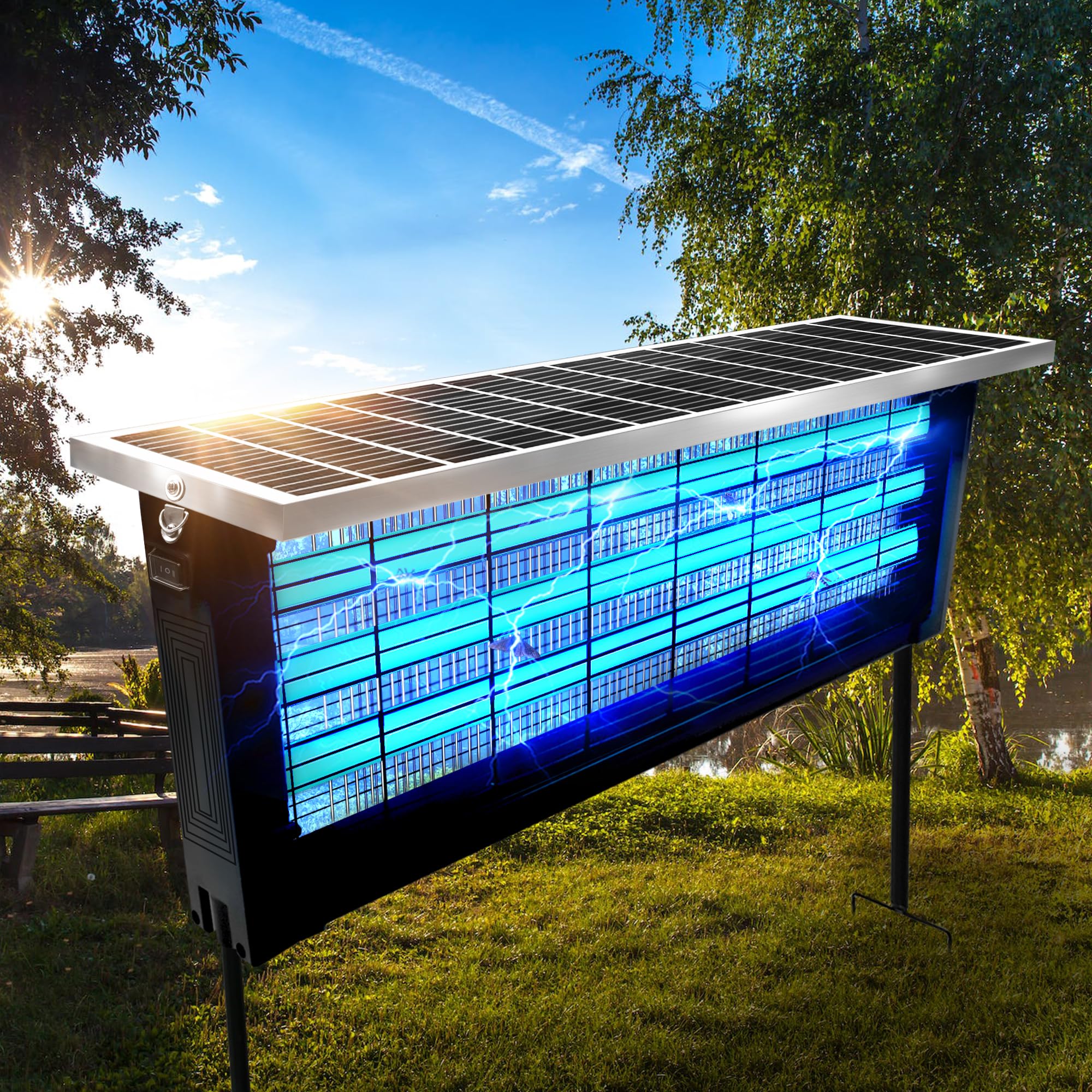 Coospider-repta outdoor solar bug zapper front view protects patios from mosquitoes.