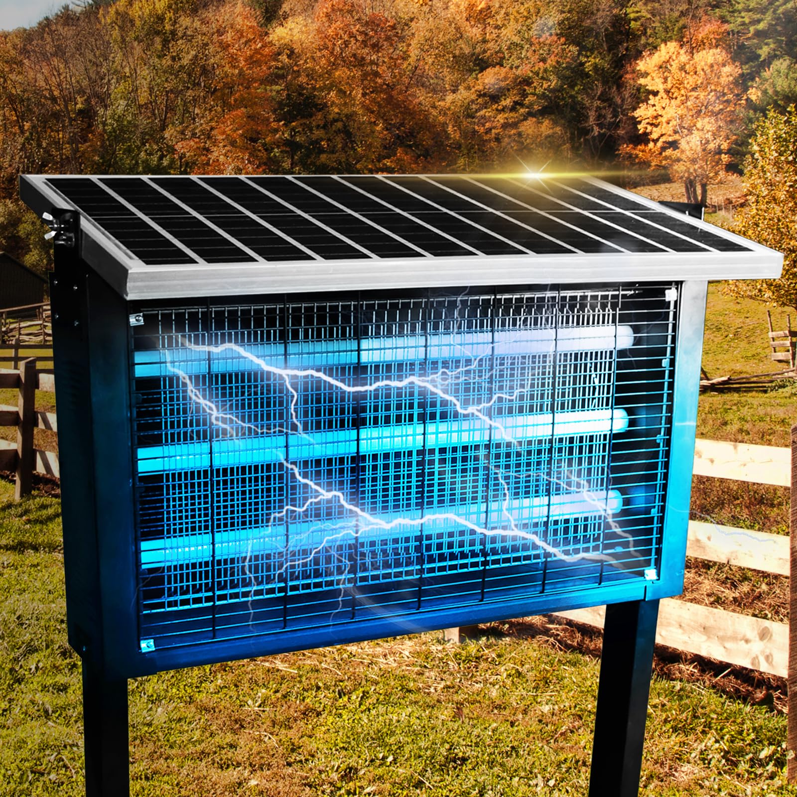 Coospider-REPTA solar bug zapper front-view deters outdoor insects.