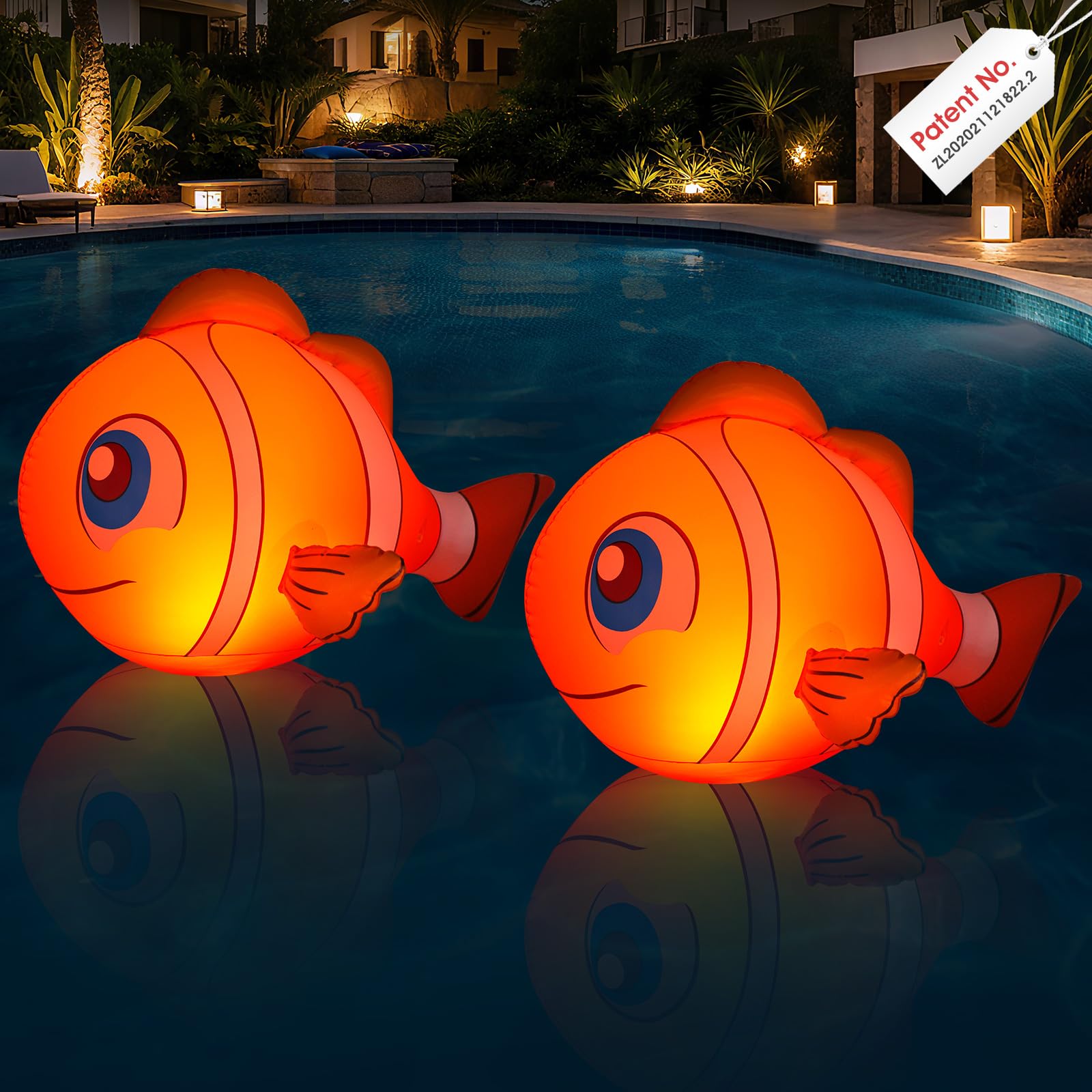 Cootway clownfish floating light on water adds charming pool ambiance.