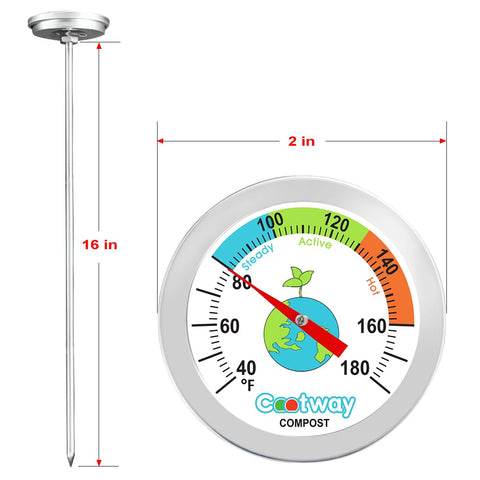 Cootway compost thermometer sturdy stem and heavy-duty construction.